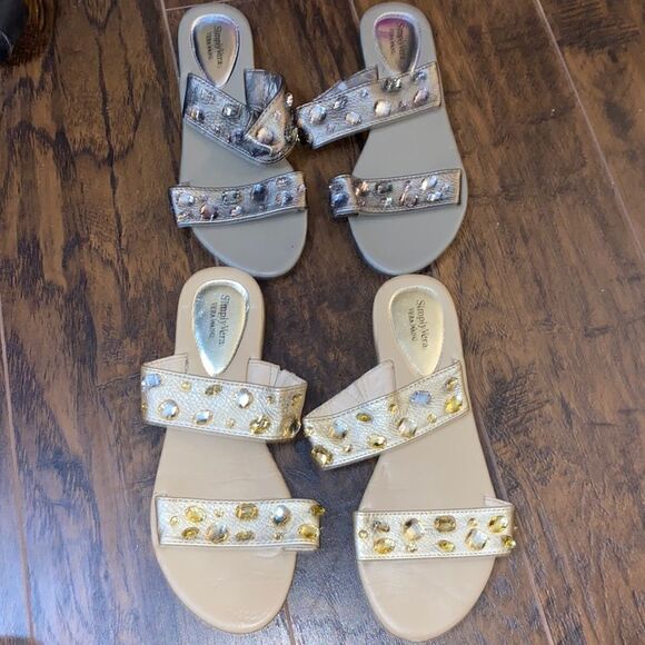 Simply Vera  Vera Wang Two Set Gold and Silver Rhinestone Sandals - Picture 1 of 8